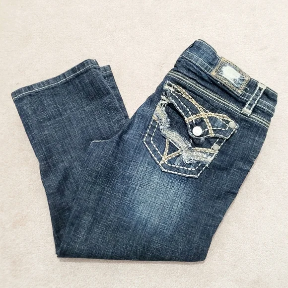 Hydraulic Womens Capri Jeans 9/10 Dark Wash Stretch Bootcut Cropped Distressed - Picture 5 of 14